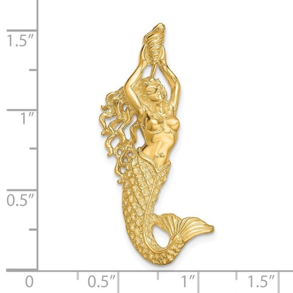 14K Gold Polished Textured Mermaid Chain Slide Pendant